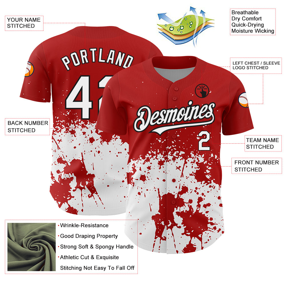 Custom Red White-Black 3D Pattern Design Abstract Splash Grunge Art Authentic Baseball Jersey