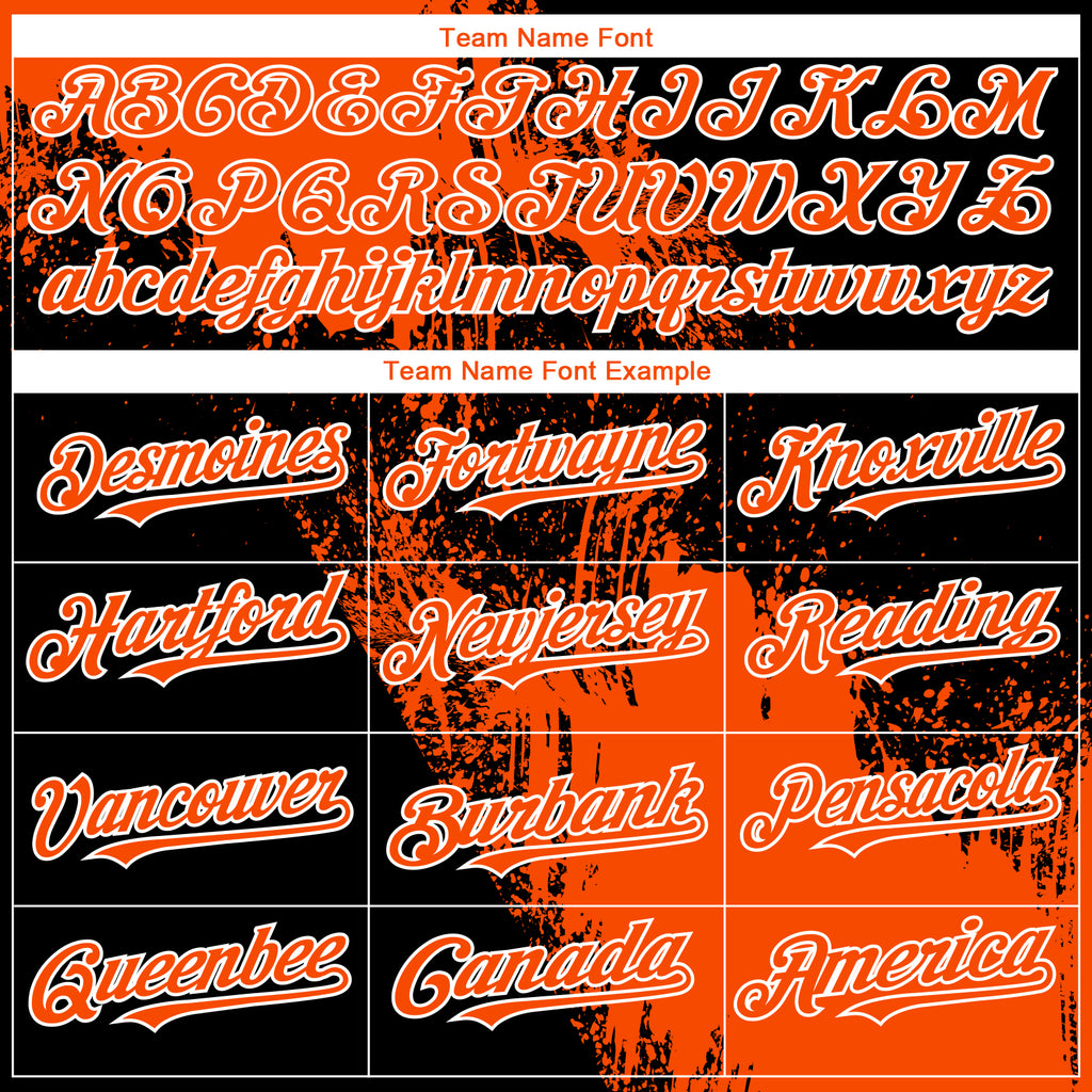 Custom Black Orange-White 3D Pattern Design Abstract Brush Stroke Authentic Baseball Jersey