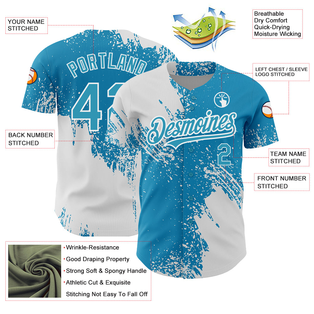 Custom Panther Blue White 3D Pattern Design Abstract Brush Stroke Authentic Baseball Jersey