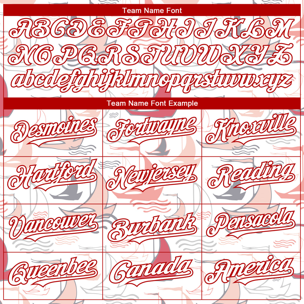 Custom White Red 3D Pattern Design Sailing Boats Authentic Baseball Jersey