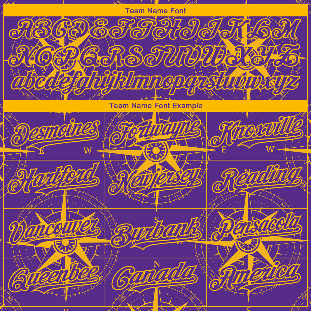 Custom Purple Gold 3D Pattern Design Navigation Compass Authentic Baseball Jersey
