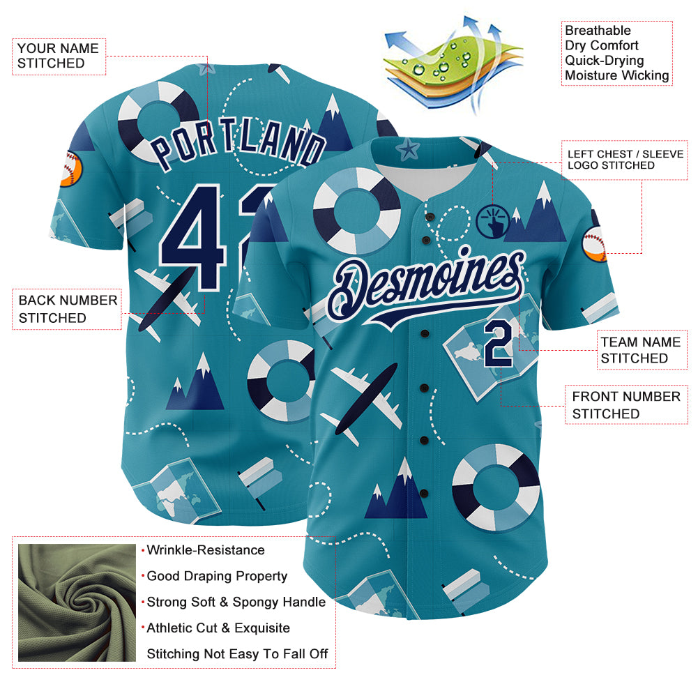 Custom Lakes Blue Navy-White 3D Pattern Design Holiday Travel Authentic Baseball Jersey