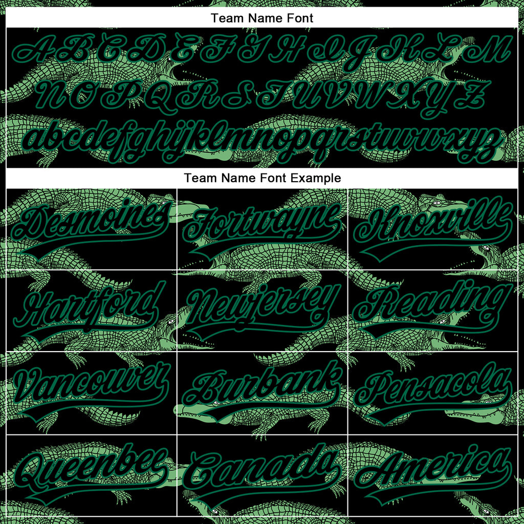 Custom Black Kelly Green 3D Pattern Design Crocodile Authentic Baseball Jersey