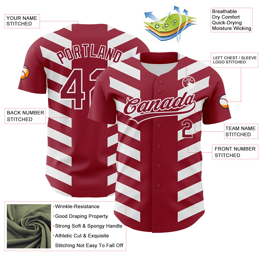 Custom Crimson White 3D Pattern Design Side Stripes Authentic Baseball Jersey