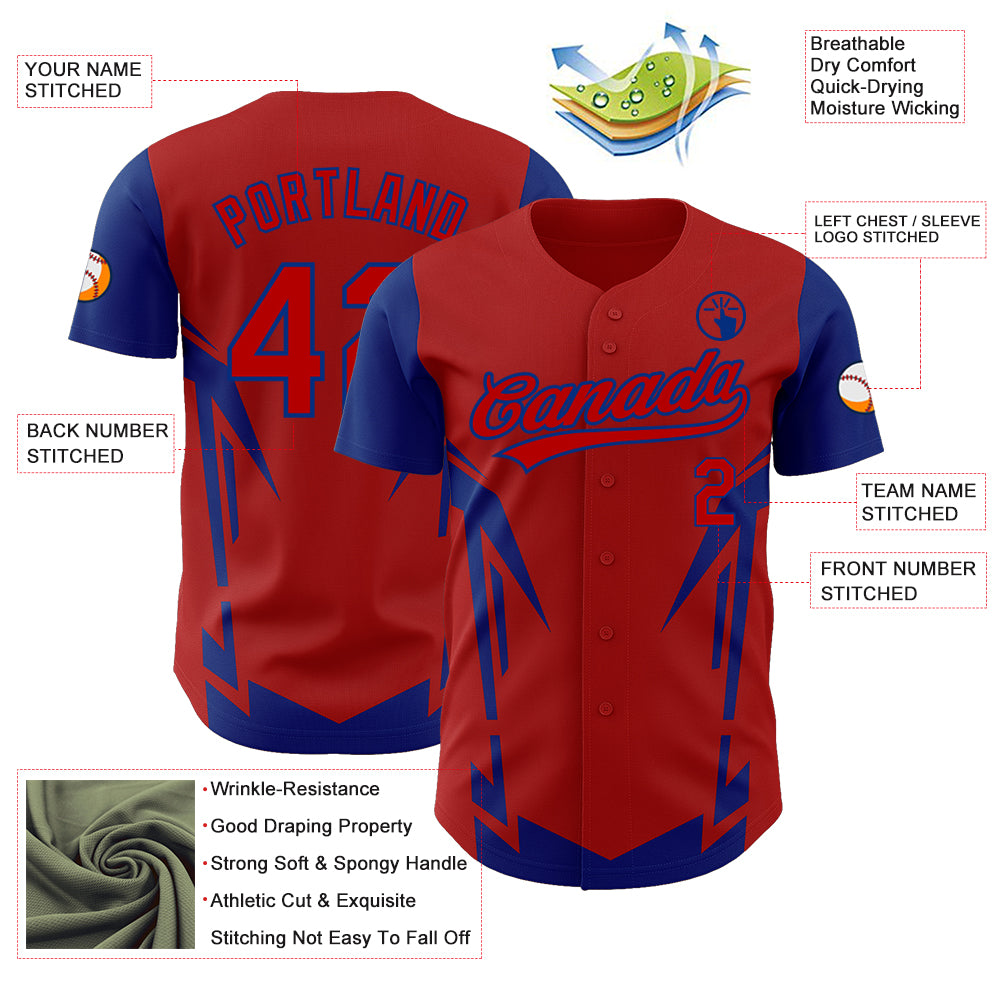 Custom Red Royal 3D Pattern Design Side Sharp Edges Authentic Baseball Jersey
