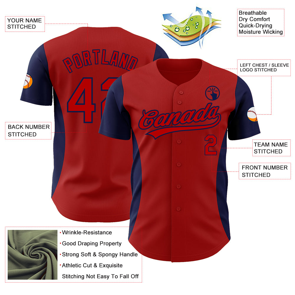 Custom Red Navy 3D Pattern Design Side Stripes Authentic Baseball Jersey