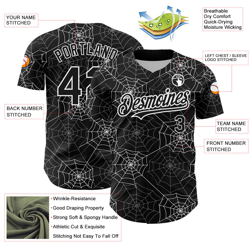 Custom Black White 3D Pattern Design Spider Web Authentic Baseball ...