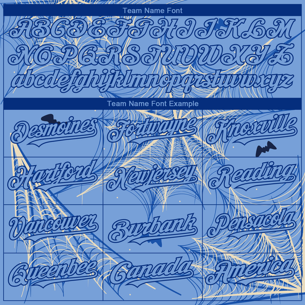 Custom Light Blue Cream-Royal 3D Pattern Design Spider Web Authentic Baseball Jersey