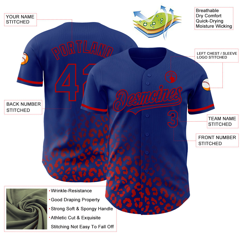Custom Royal Red 3D Pattern Design Leopard Print Fade Fashion Authentic Baseball Jersey