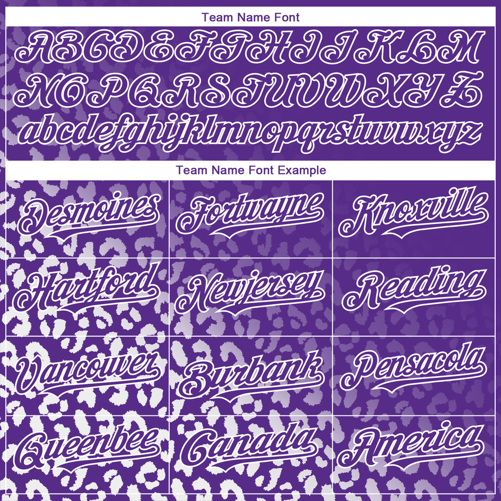 Custom Purple White 3D Pattern Design Leopard Print Fade Fashion Authentic Baseball Jersey