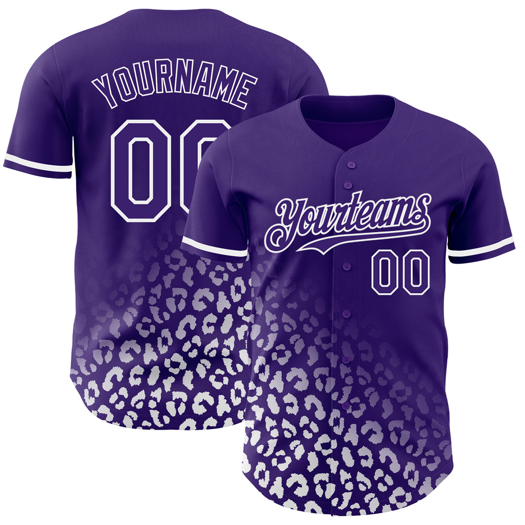 Custom Purple White 3D Pattern Design Leopard Print Fade Fashion Authentic Baseball Jersey
