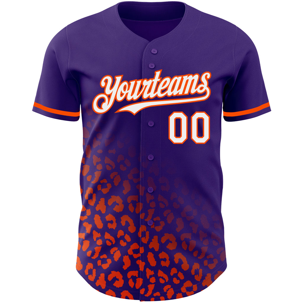 Custom Purple White-Orange 3D Pattern Design Leopard Print Fade Fashion Authentic Baseball Jersey