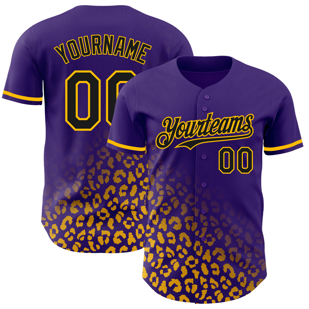 Custom Purple Black-Gold 3D Pattern Design Leopard Print Fade Fashion Authentic Baseball Jersey