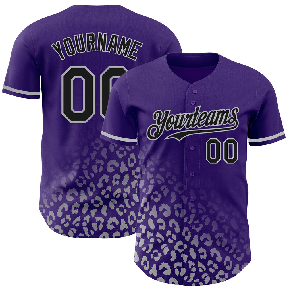 Custom Purple Black-Gray 3D Pattern Design Leopard Print Fade Fashion Authentic Baseball Jersey