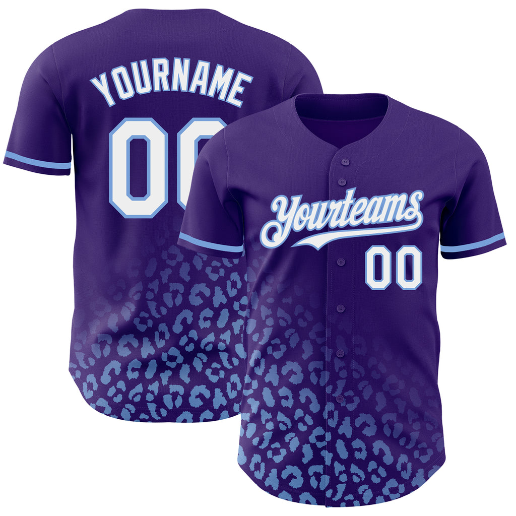 Custom Purple White-Light Blue 3D Pattern Design Leopard Print Fade Fashion Authentic Baseball Jersey