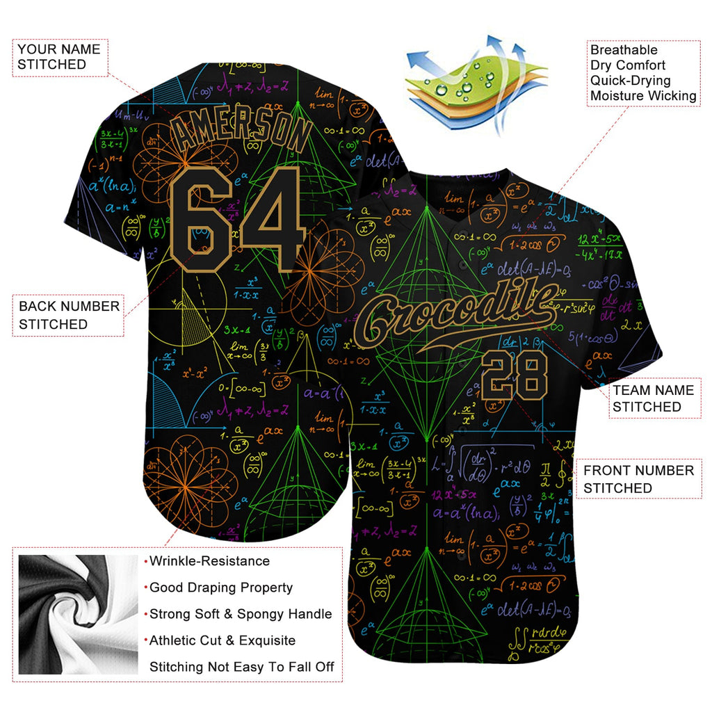 Custom 3D pattern design with math motifs on authentic baseball jersey with free shipping1