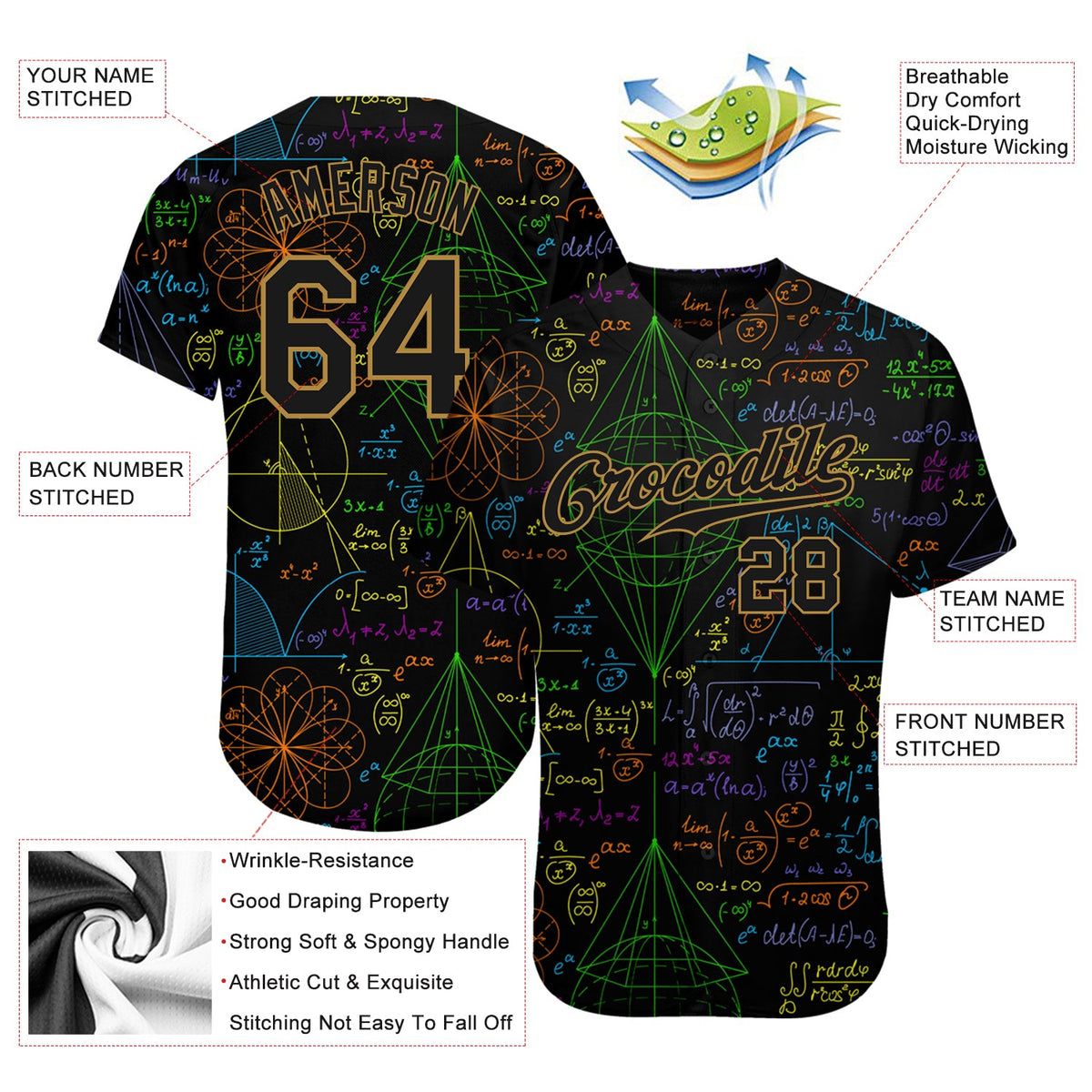Custom Math-Inspired 3D Baseball Jersey - Authentic Fit | DIYOJ