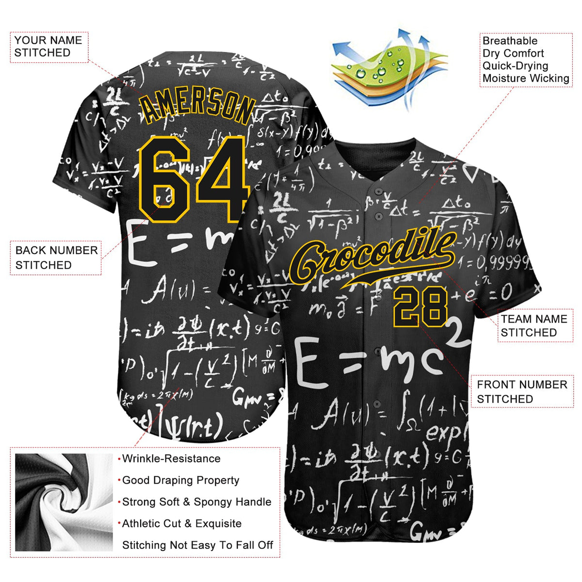 Custom Math-Inspired 3D Baseball Jersey - Authentic Fit | DIYOJ