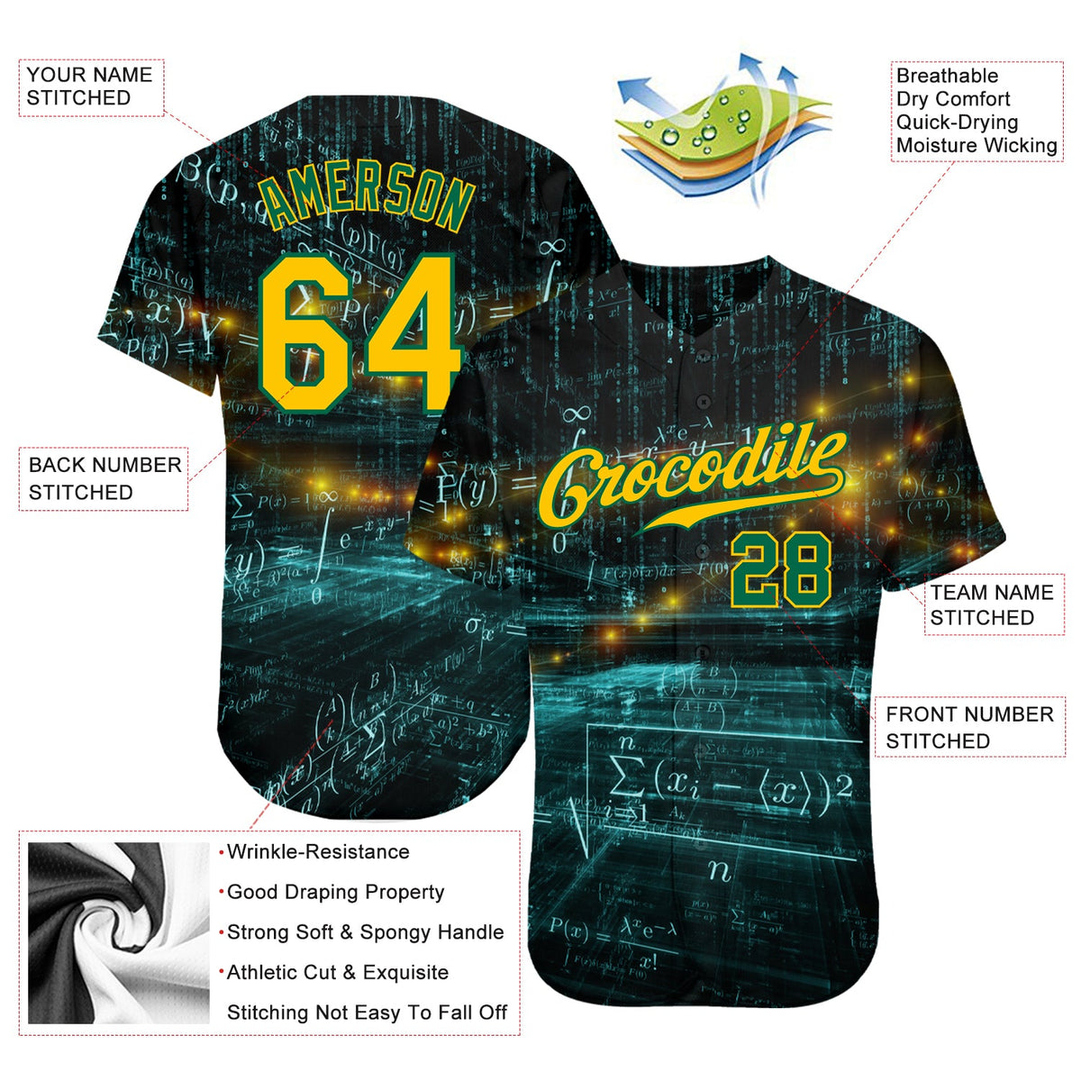 Custom Math-Inspired 3D Baseball Jersey - Authentic Design | DIYOJ