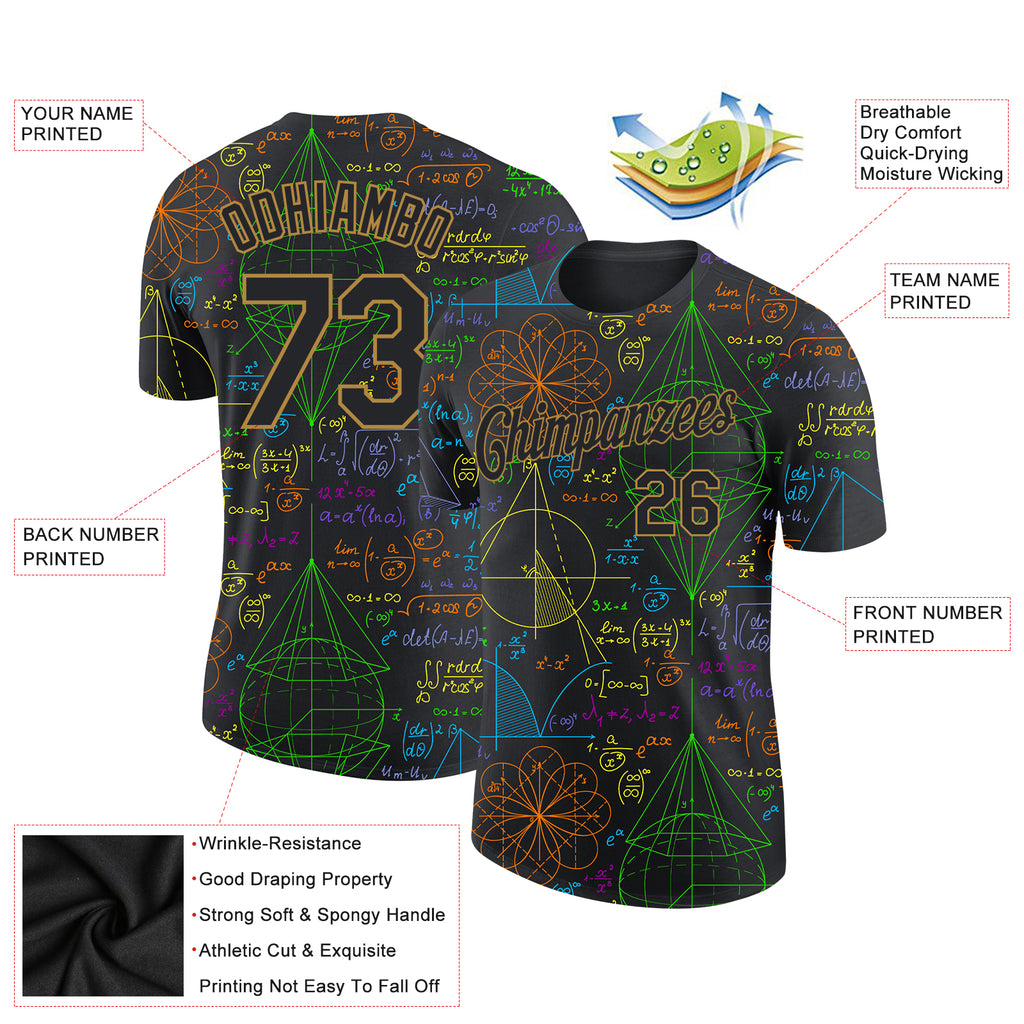 Custom 3D pattern design math performance t-shirt with free shipping2