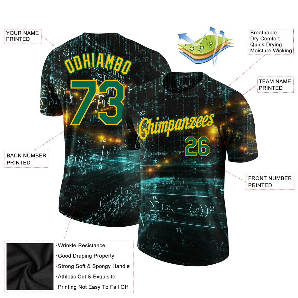 Custom 3D pattern design on math performance t-shirt with free shipping3