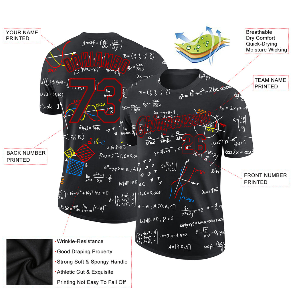Custom 3D pattern design math performance t-shirt with free shipping3