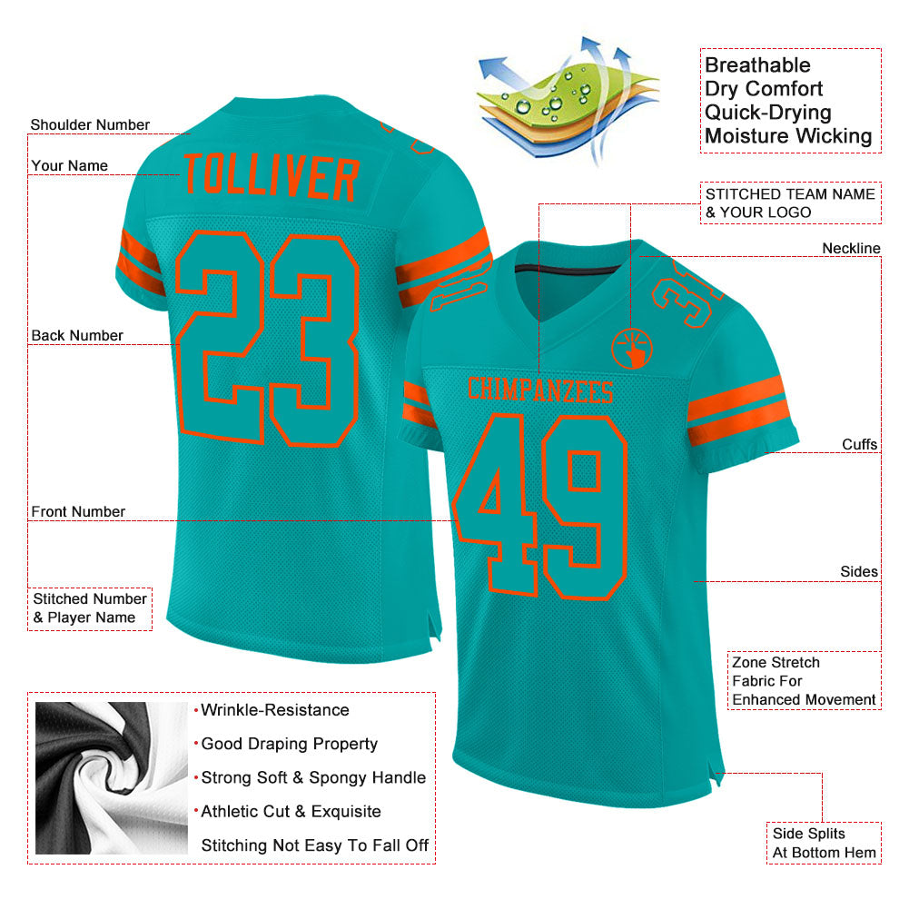 Custom aqua and orange mesh authentic football jersey with free shipping0