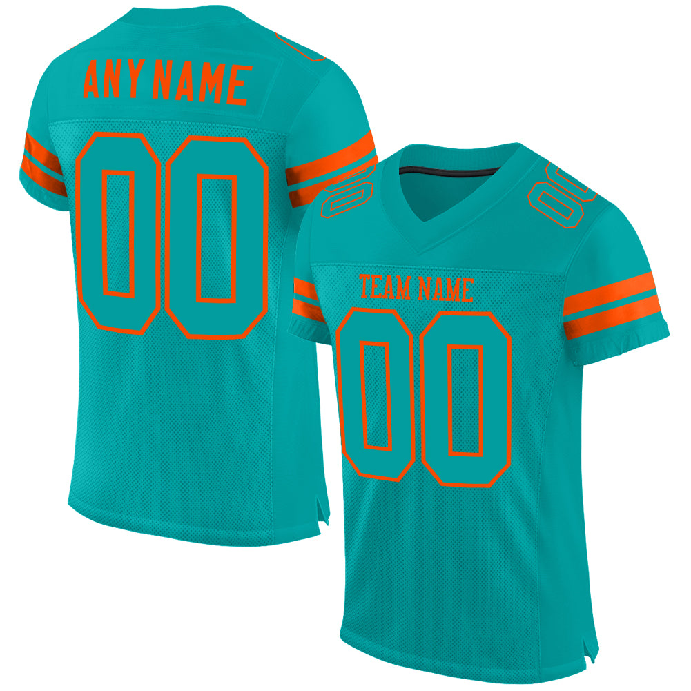 Custom aqua and orange mesh authentic football jersey with free shipping2
