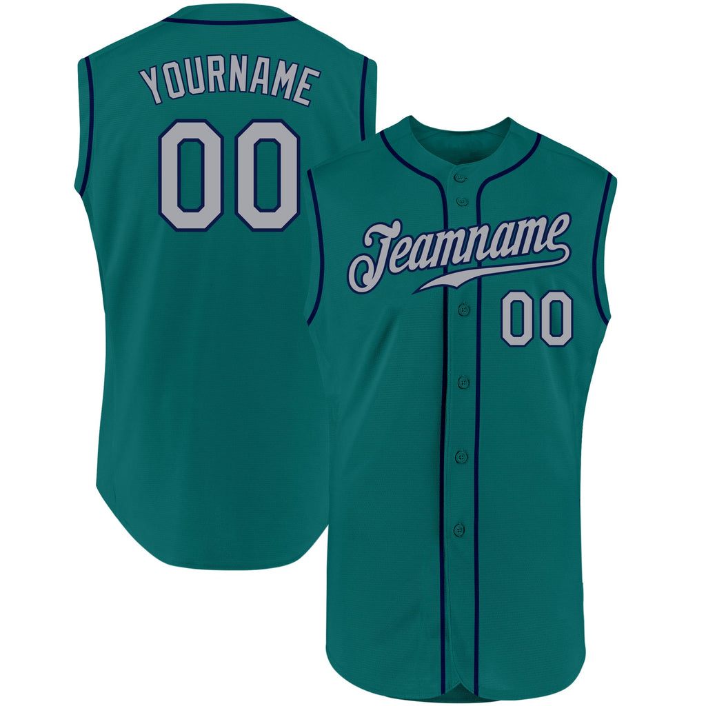 Custom aqua gray-navy sleeveless baseball jersey with free shipping0