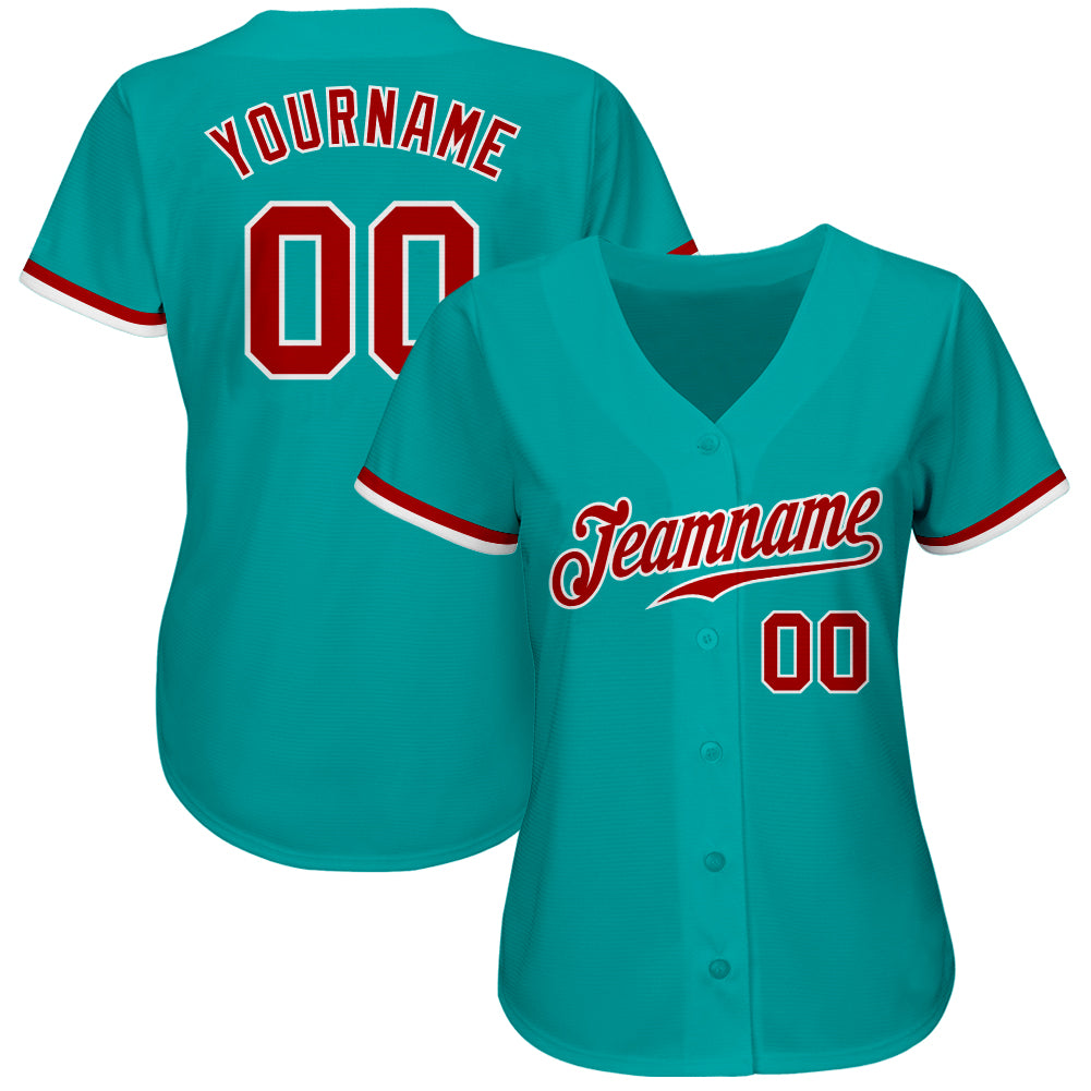 Custom Aqua Red-White Authentic Baseball Jersey with Free Shipping4
