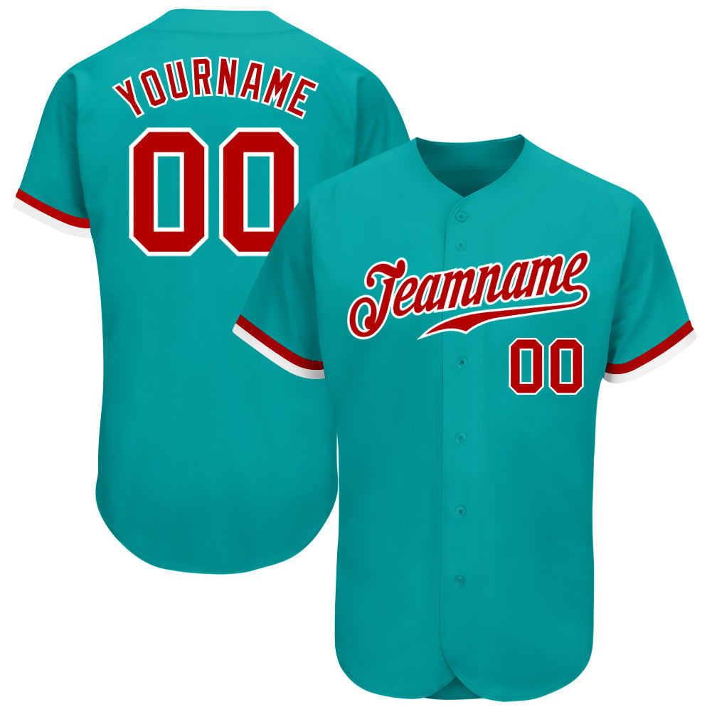 Custom Aqua Red-White Authentic Baseball Jersey with Free Shipping1