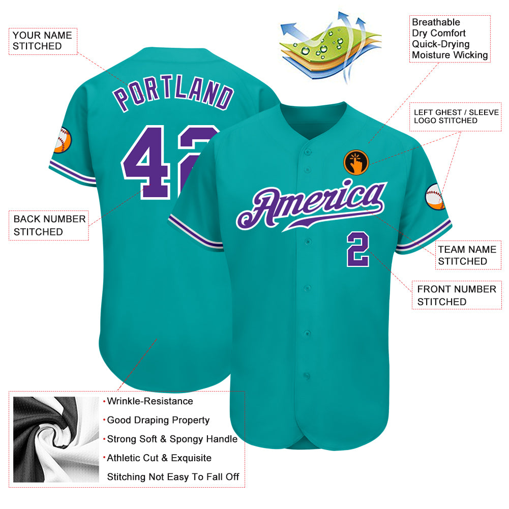 Custom aqua purple-white authentic baseball jersey with free shipping1