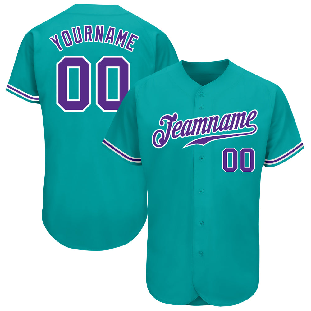 Custom aqua purple-white authentic baseball jersey with free shipping3