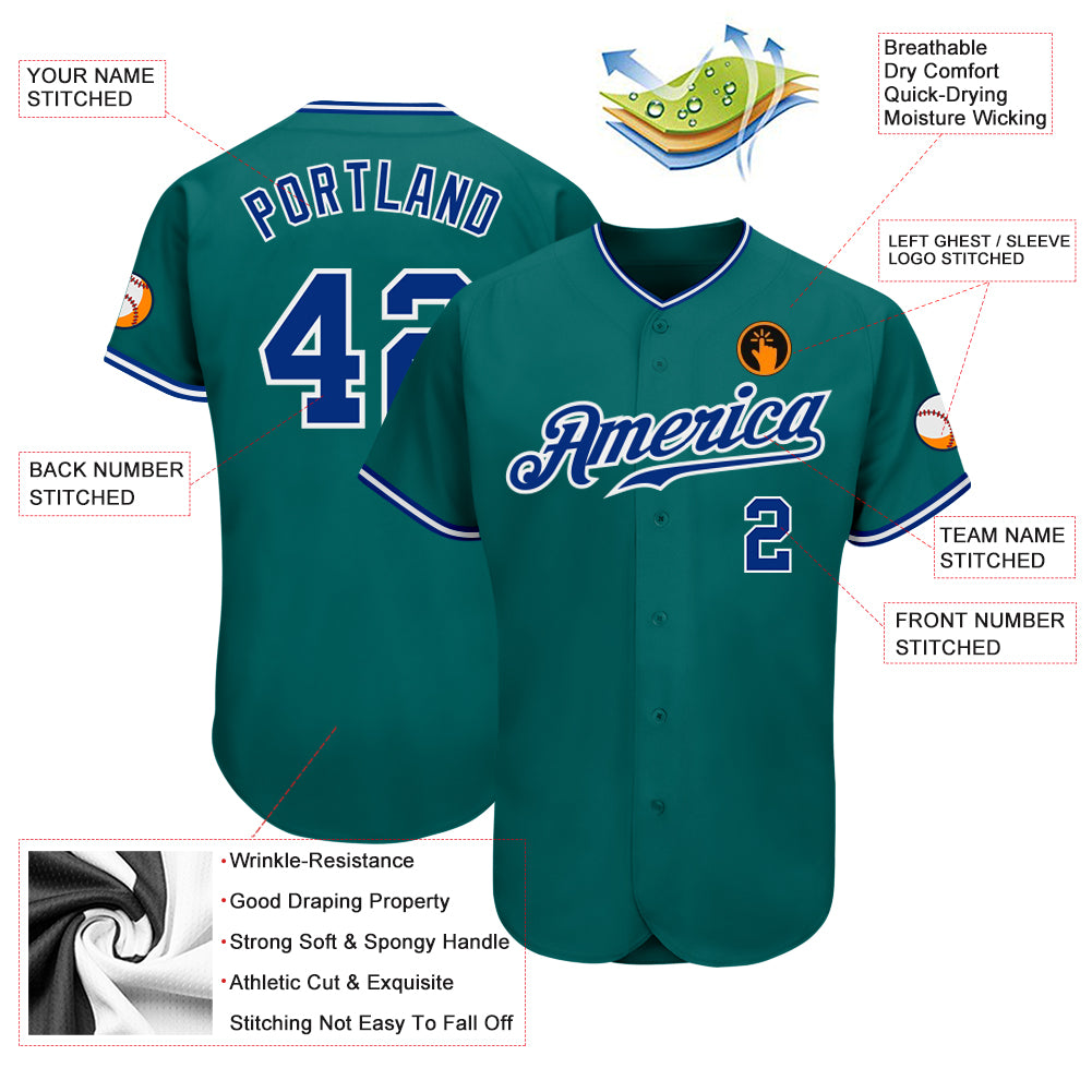 Custom Teal Royal-White Authentic Baseball Jersey