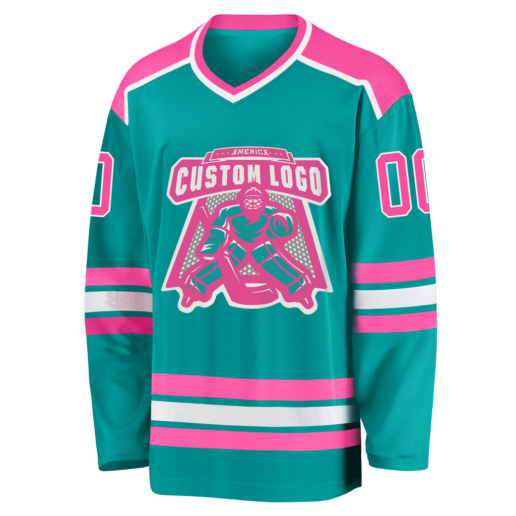 Custom aqua pink-white hockey jersey with free shipping2