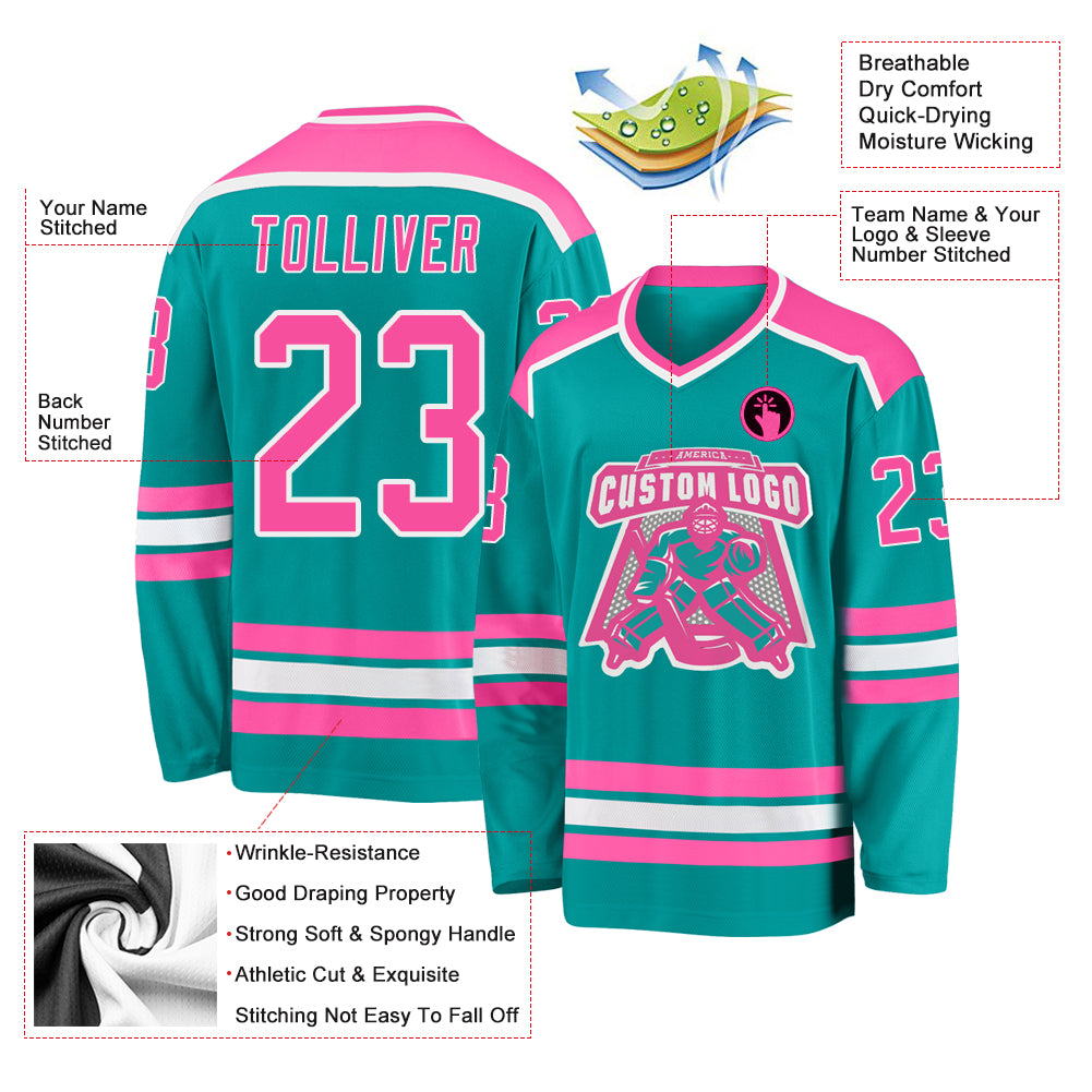 Custom aqua pink-white hockey jersey with free shipping3