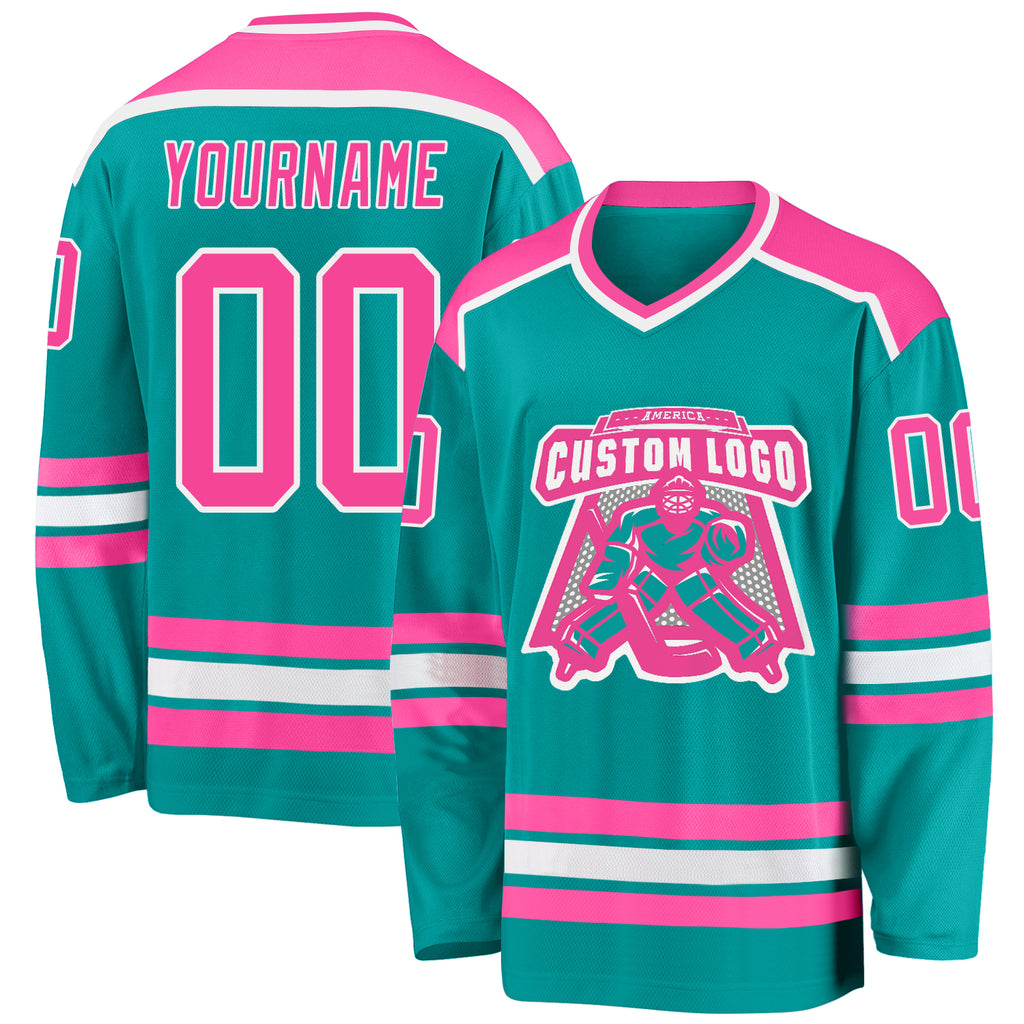 Custom aqua pink-white hockey jersey with free shipping1