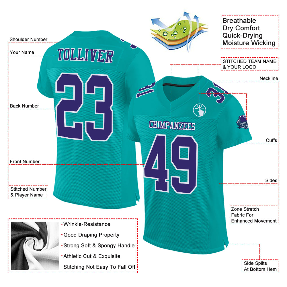 Custom aqua purple-white mesh authentic football jersey with free shipping2
