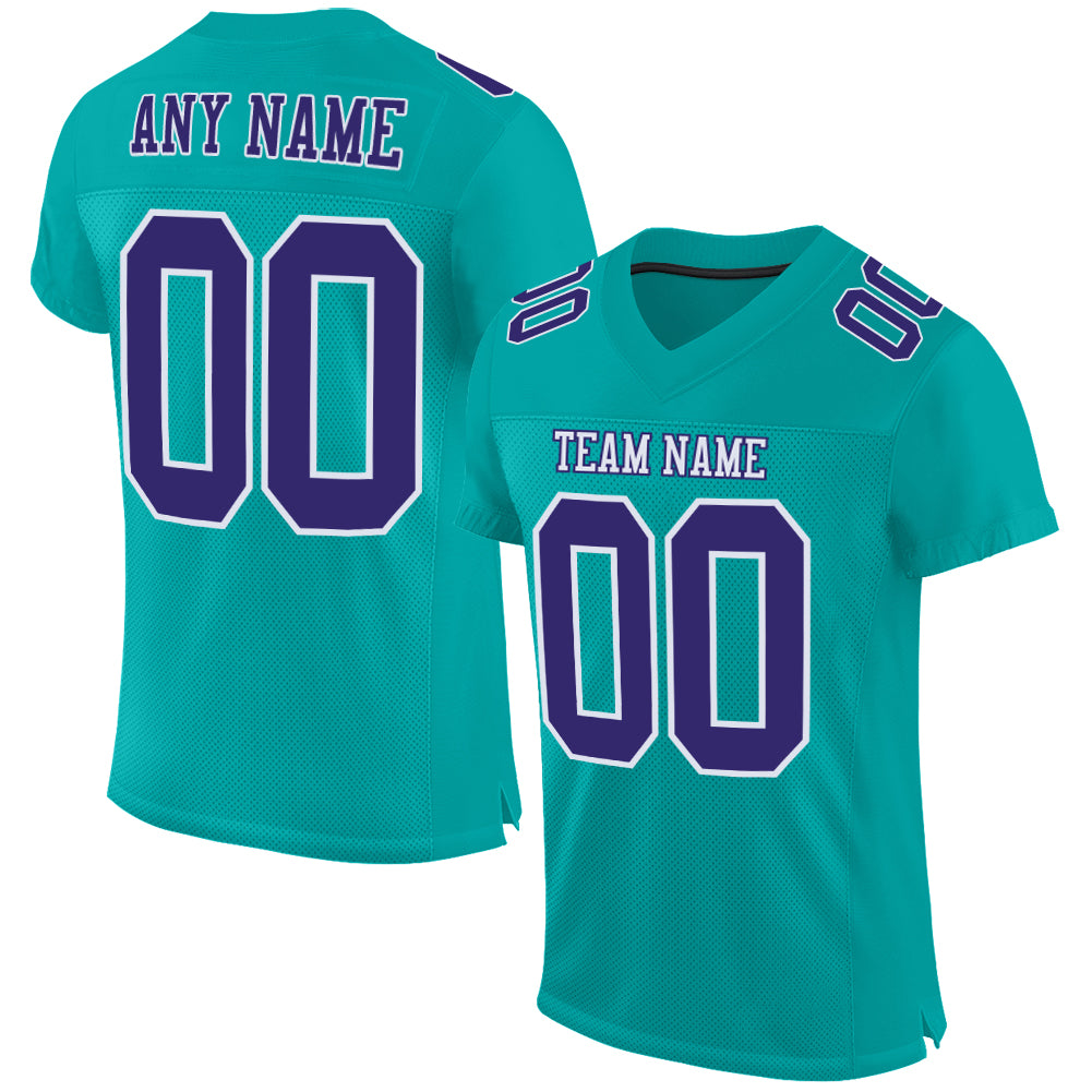 Custom aqua purple-white mesh authentic football jersey with free shipping0