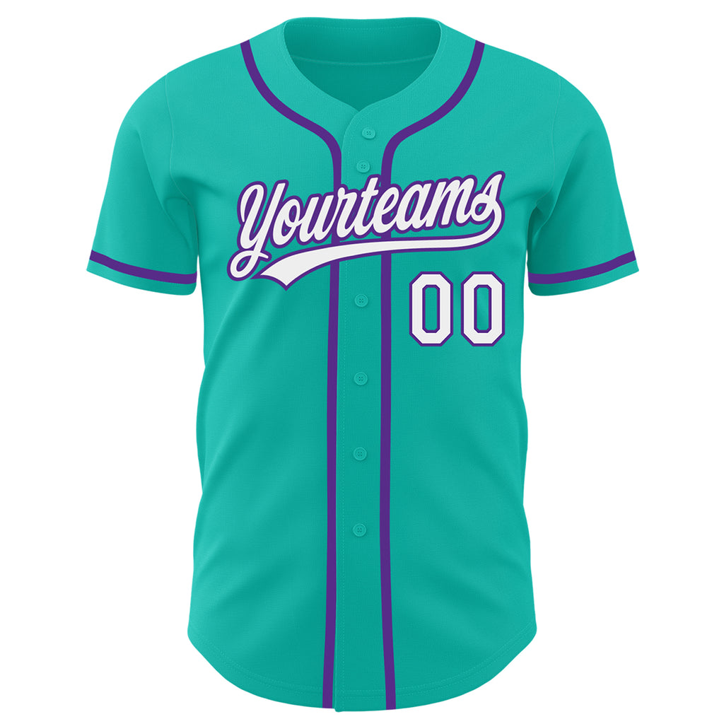 Custom aqua white-purple baseball jersey with authentic design and free shipping1