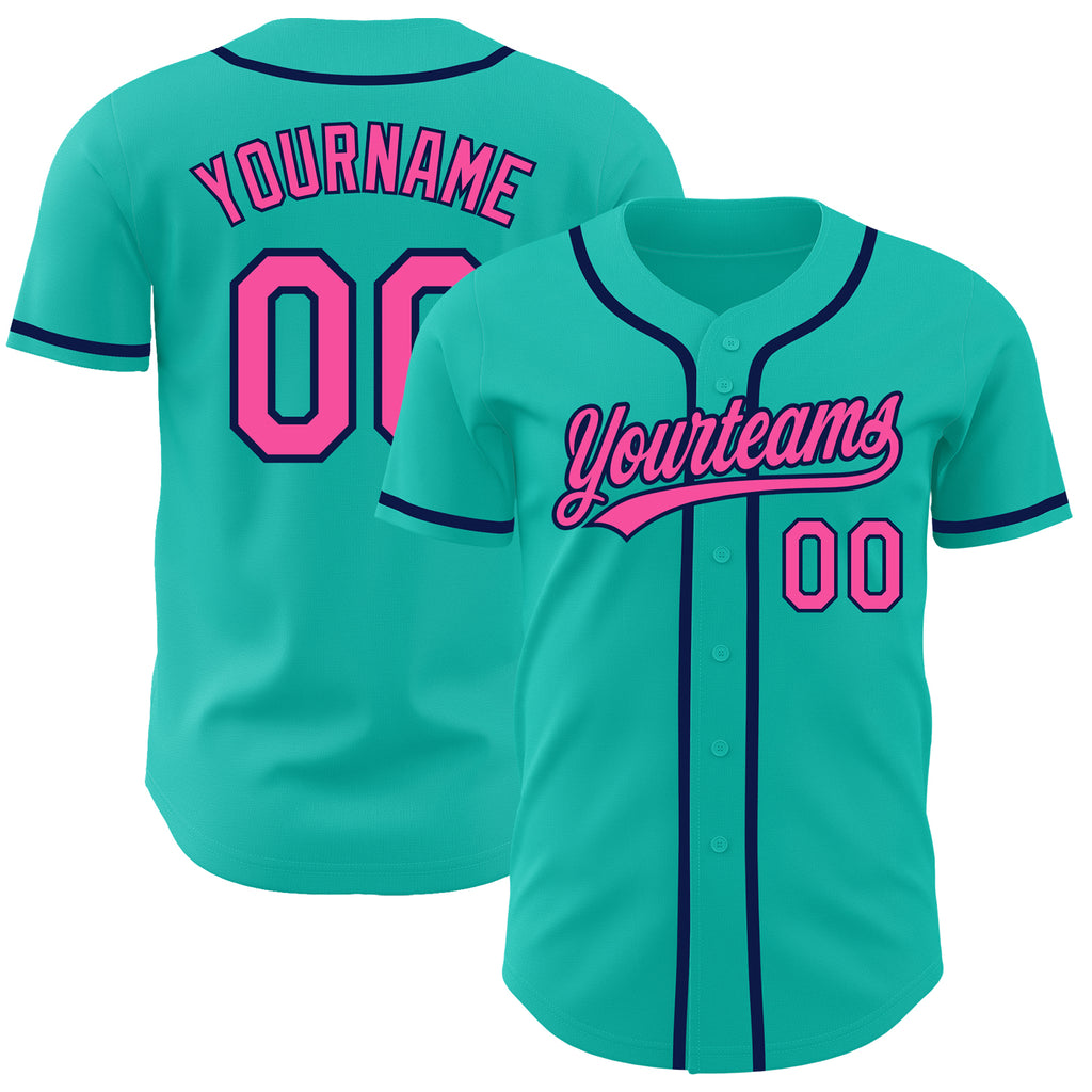 Custom Aqua Pink-Navy Baseball Jersey Authentic Design with Free Shipping1