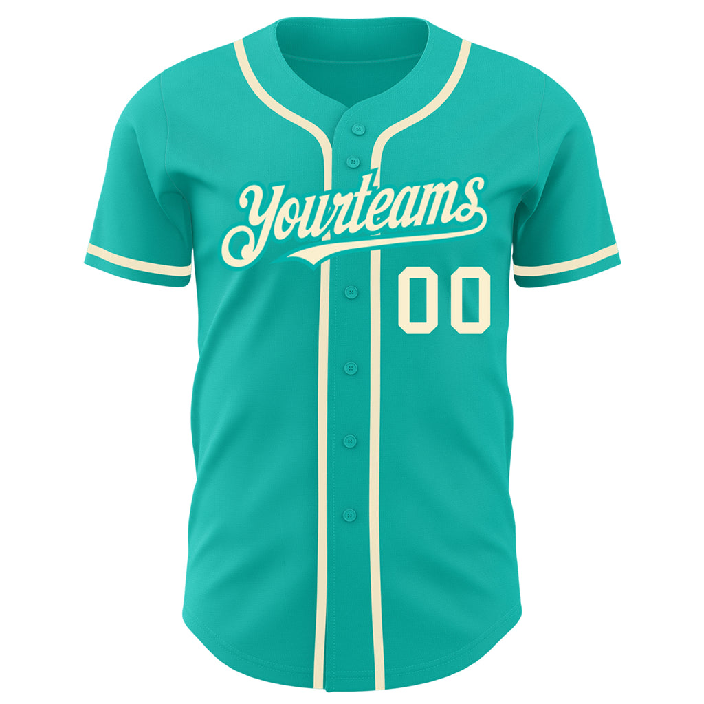 Custom aqua and cream authentic baseball jersey with free shipping1