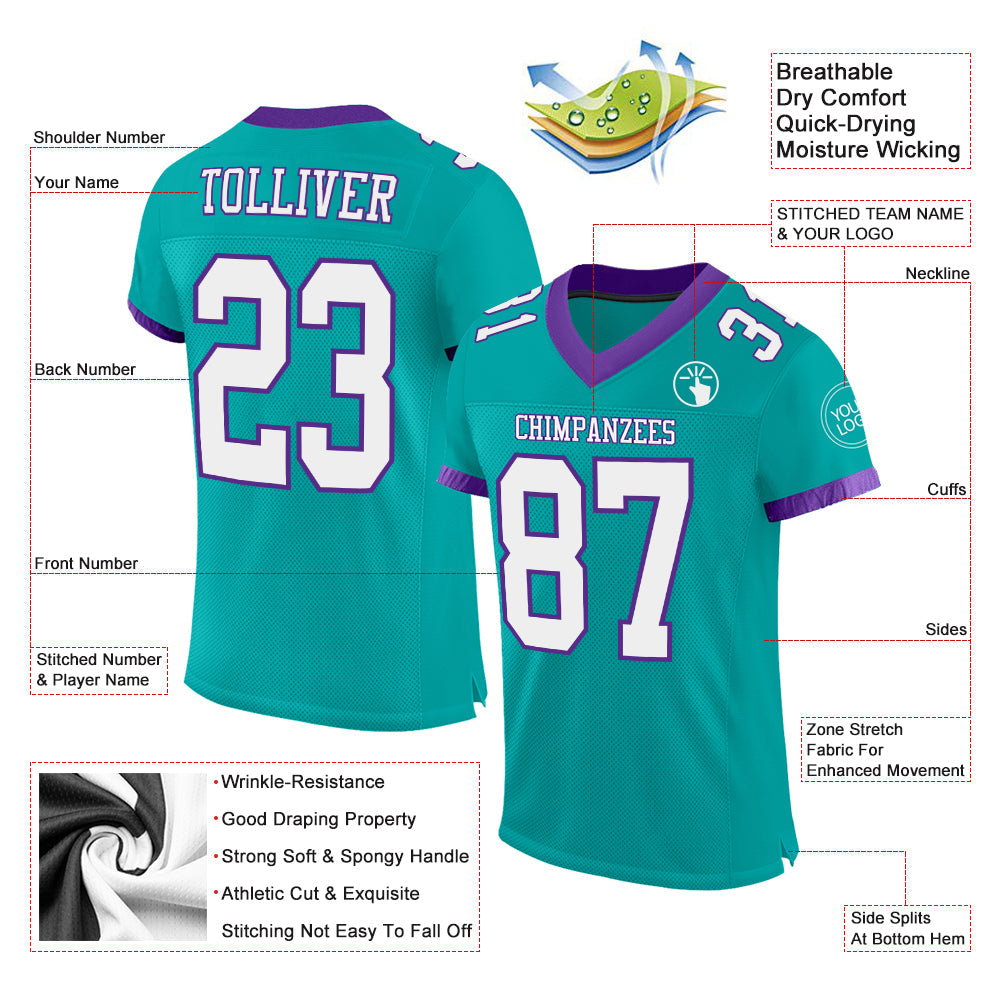 Custom aqua white-purple mesh authentic football jersey for sale online0