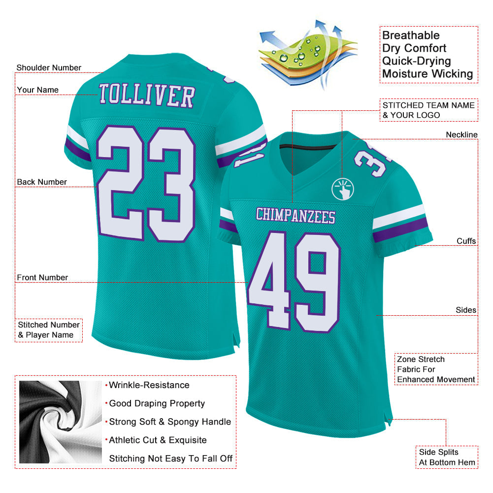Custom aqua white-purple mesh authentic football jersey for sale online3