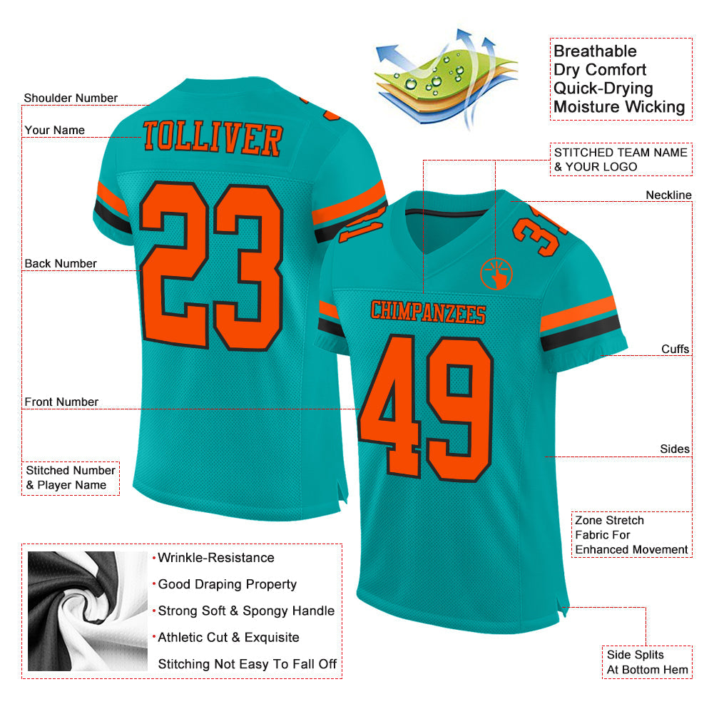 Custom aqua orange-black mesh authentic football jersey for sale online3
