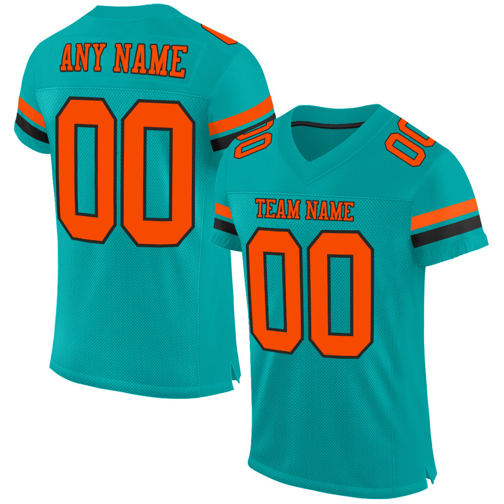 Custom aqua orange-black mesh authentic football jersey for sale online0