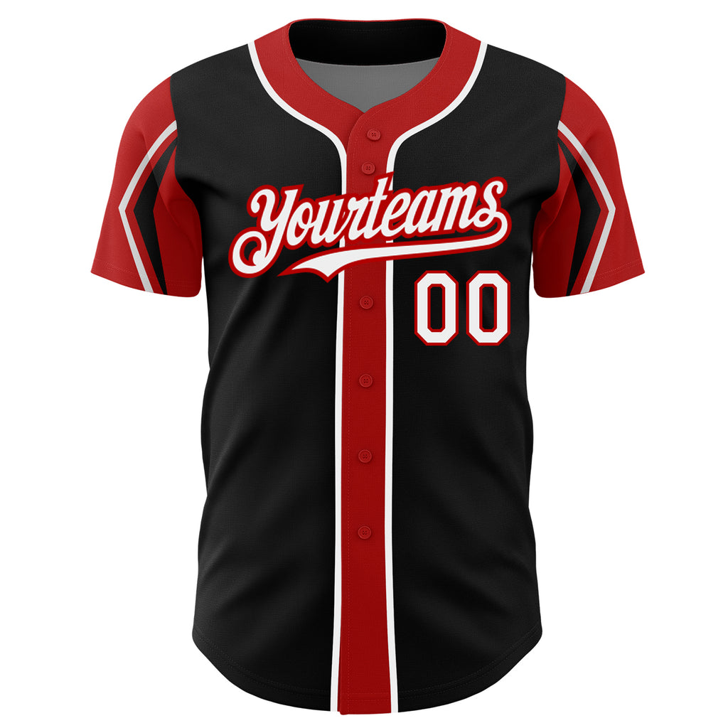 Custom Black White-Red 3 Colors Arm Shapes Authentic Baseball Jersey