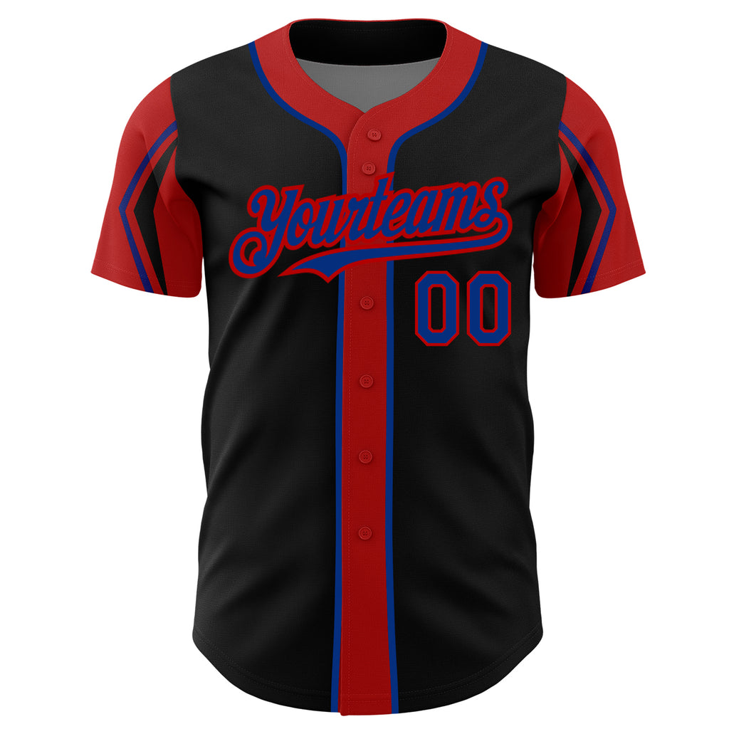 Custom Black Royal-Red 3 Colors Arm Shapes Authentic Baseball Jersey