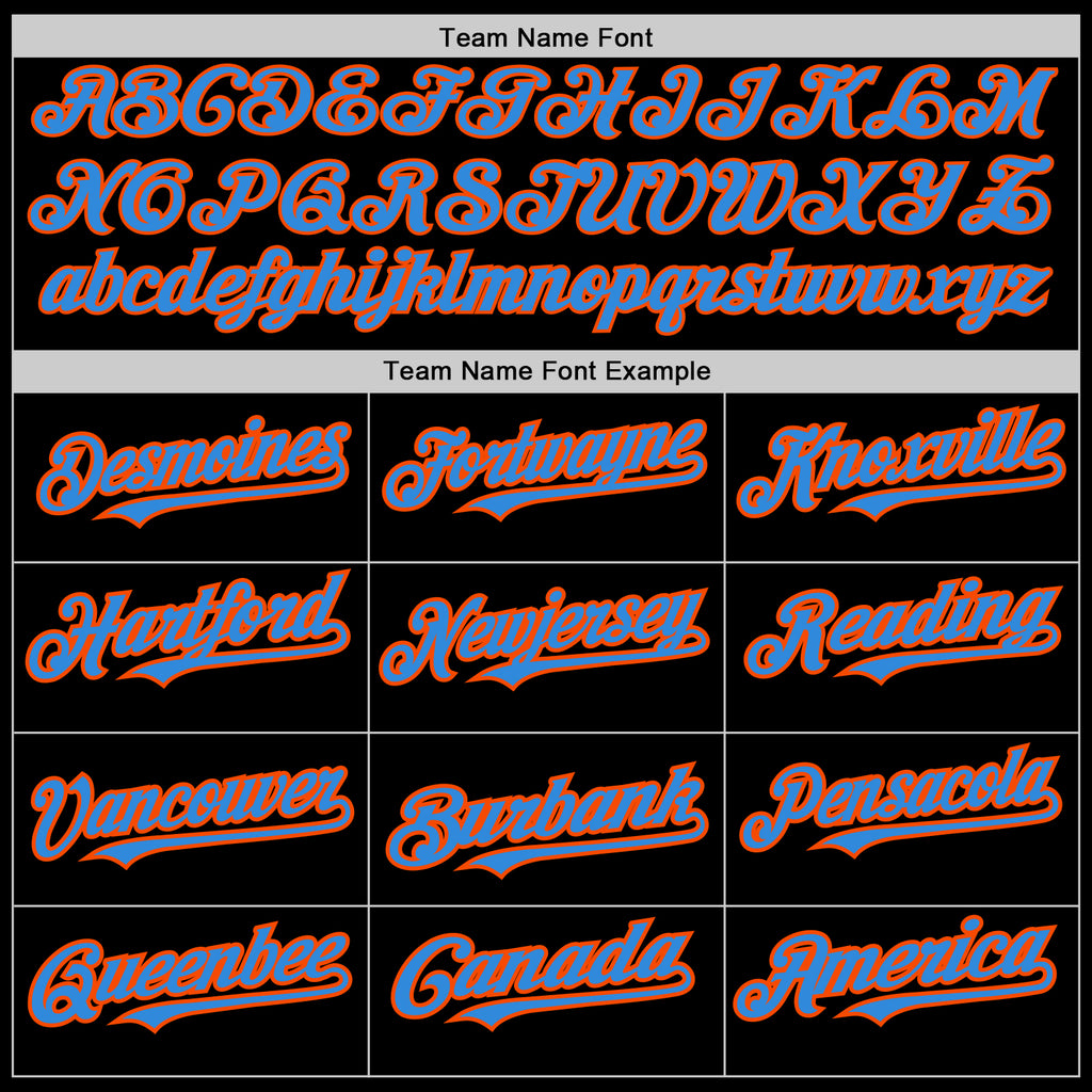 Custom Black Electric Blue-Orange 3 Colors Arm Shapes Authentic Baseball Jersey