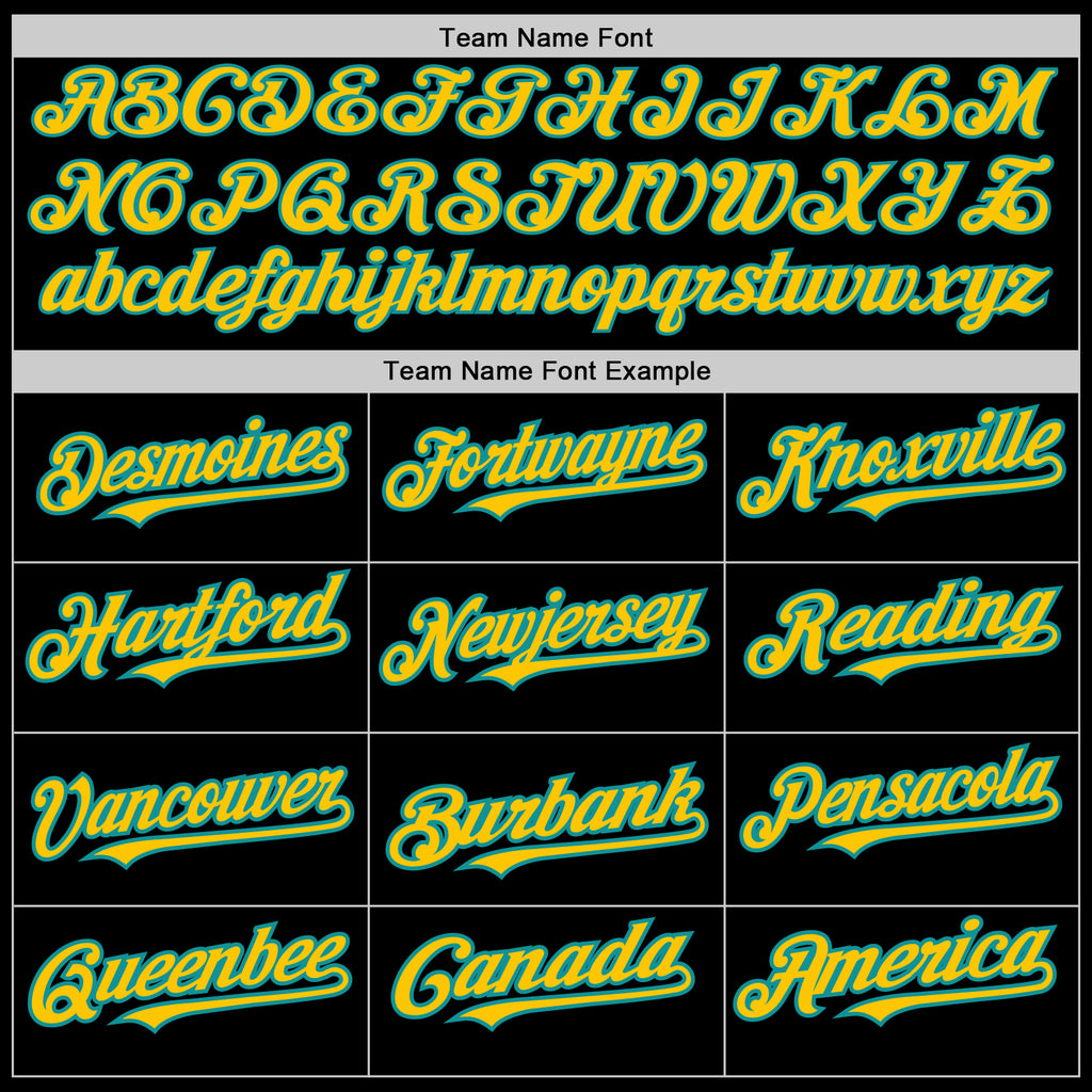 Custom Black Yellow-Teal 3 Colors Arm Shapes Authentic Baseball Jersey